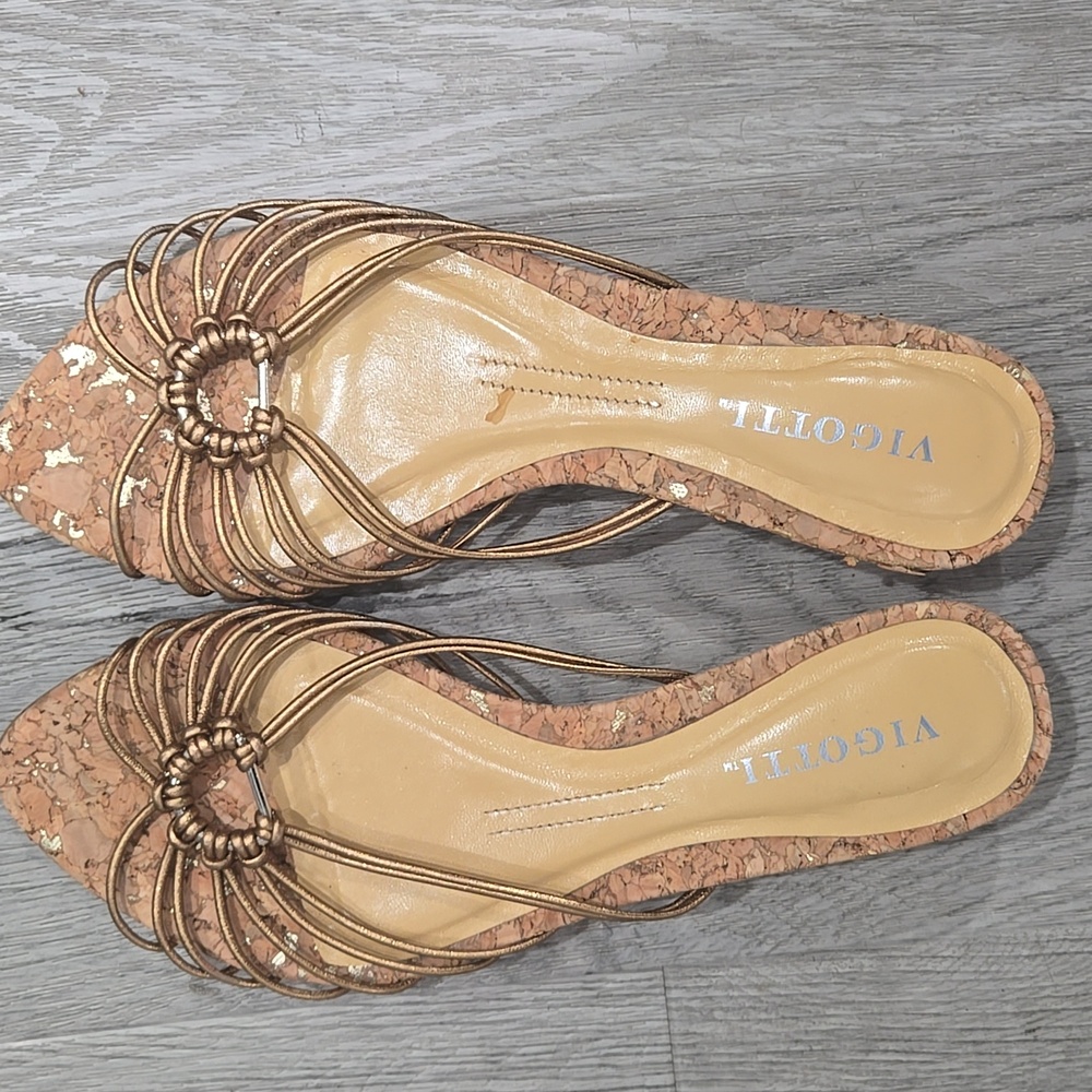 Vigotti Gold and Tan Cork Sandals Size 5.5